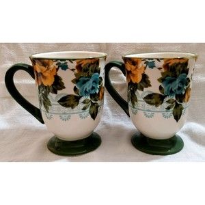 2 Pioneer Woman Rose Teal Yellow Floral Jumbo Coffee Cup 24 oz.